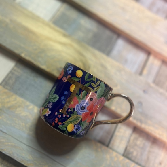 T [Rifle Paper Co] Blue Garden Party Monogram Floral Coffee Mug {Anthro} Tea Cup - Picture 15 of 16